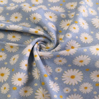 High Elastic Light Blue Daisy Pattern Garment Knitted Digital Printed Organic Bamboo Cotton Fabric