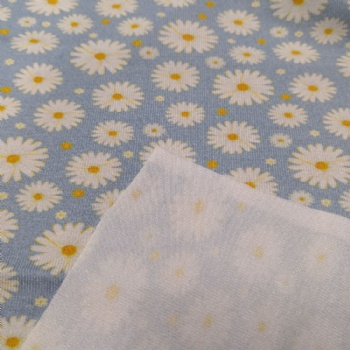 High Elastic Light Blue Daisy Pattern Garment Knitted Digital Printed Organic Bamboo Cotton Fabric