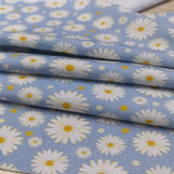 High Elastic Light Blue Daisy Pattern Garment Knitted Digital Printed Organic Bamboo Cotton Fabric