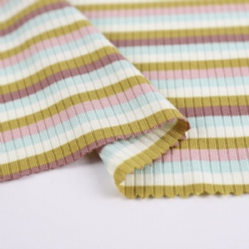 Colorful Fashion Yarn Dyed Nylon Spandex Elastic 4*2 Knitted Rib Fabric Stripe Sportswear Fabric