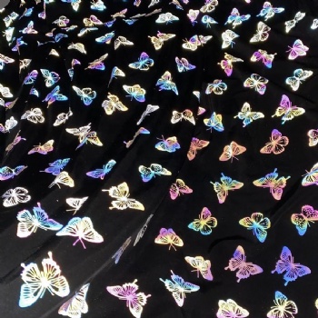 Custom printed color changing rainbow polyester stretch iridescent reflective fabric for windbreaker coat