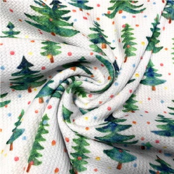 New Design Christmas Trees Polyester Knitted Custom Printing Waffle Fabric for Sofa Cover Garment