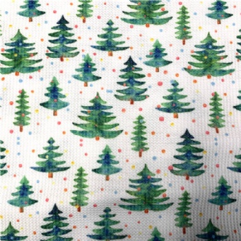 New Design Christmas Trees Polyester Knitted Custom Printing Waffle Fabric for Sofa Cover Garment